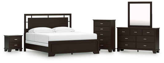 Covetown King Panel Bed, Dresser, Mirror, Chest and Nightstand