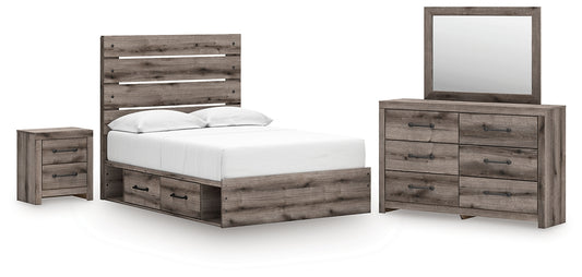 Graystorm Full Panel Storage Bed, Dresser, Mirror and Nightstand