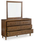Lyncott California King Upholstered Bed with Mirrored Dresser