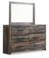 Drystan Full Bookcase Bed with 4 Storage Drawers with Mirrored Dresser, Chest and 2 Nightstands