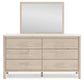 Cadmori Queen Upholstered Panel Bed with Mirrored Dresser, Chest and Nightstand