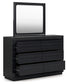 Londer King Panel Bed with Mirrored Dresser and Nightstand