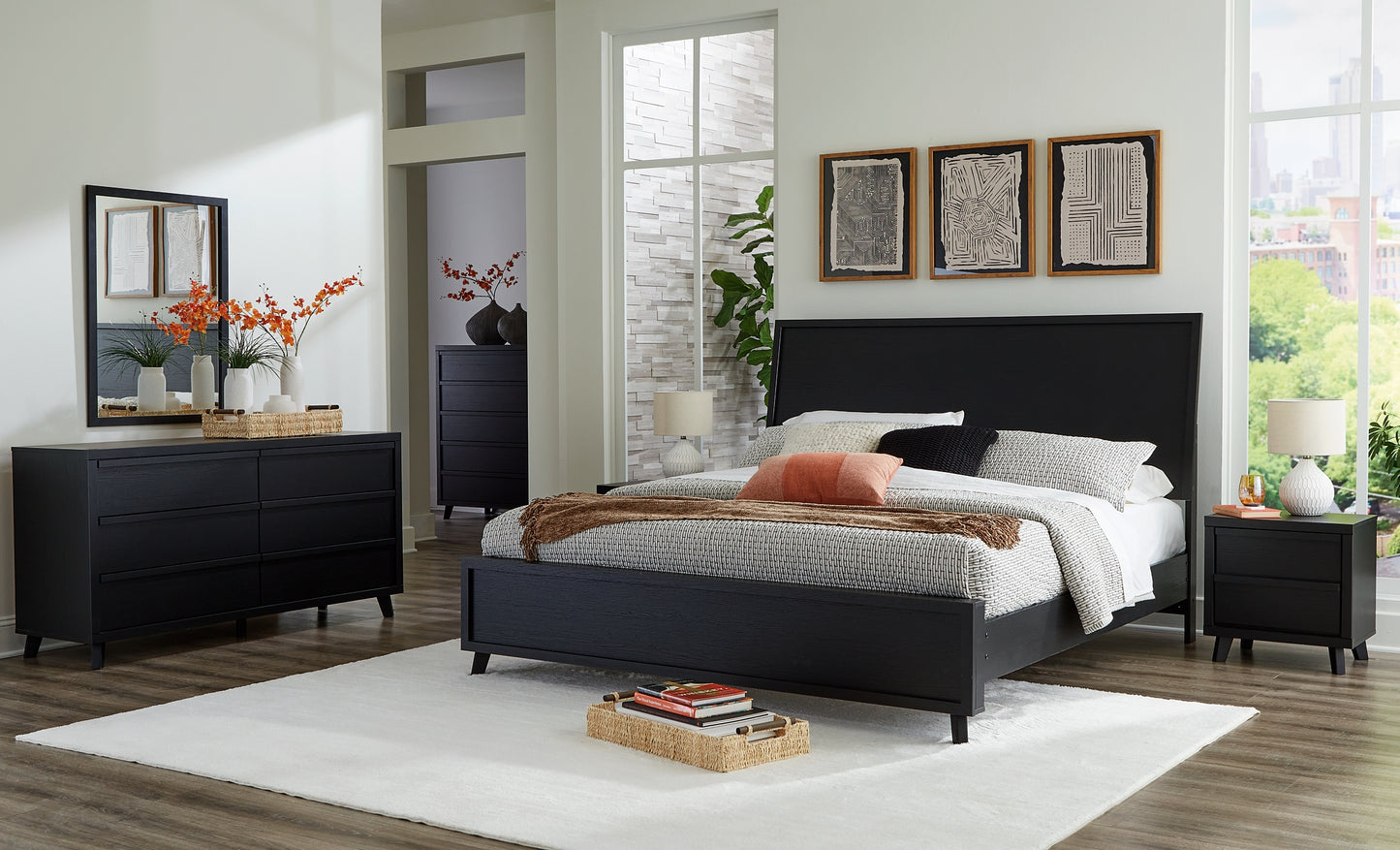 Danziar King Panel Bed, Dresser, Mirror, Chest and Nightstand