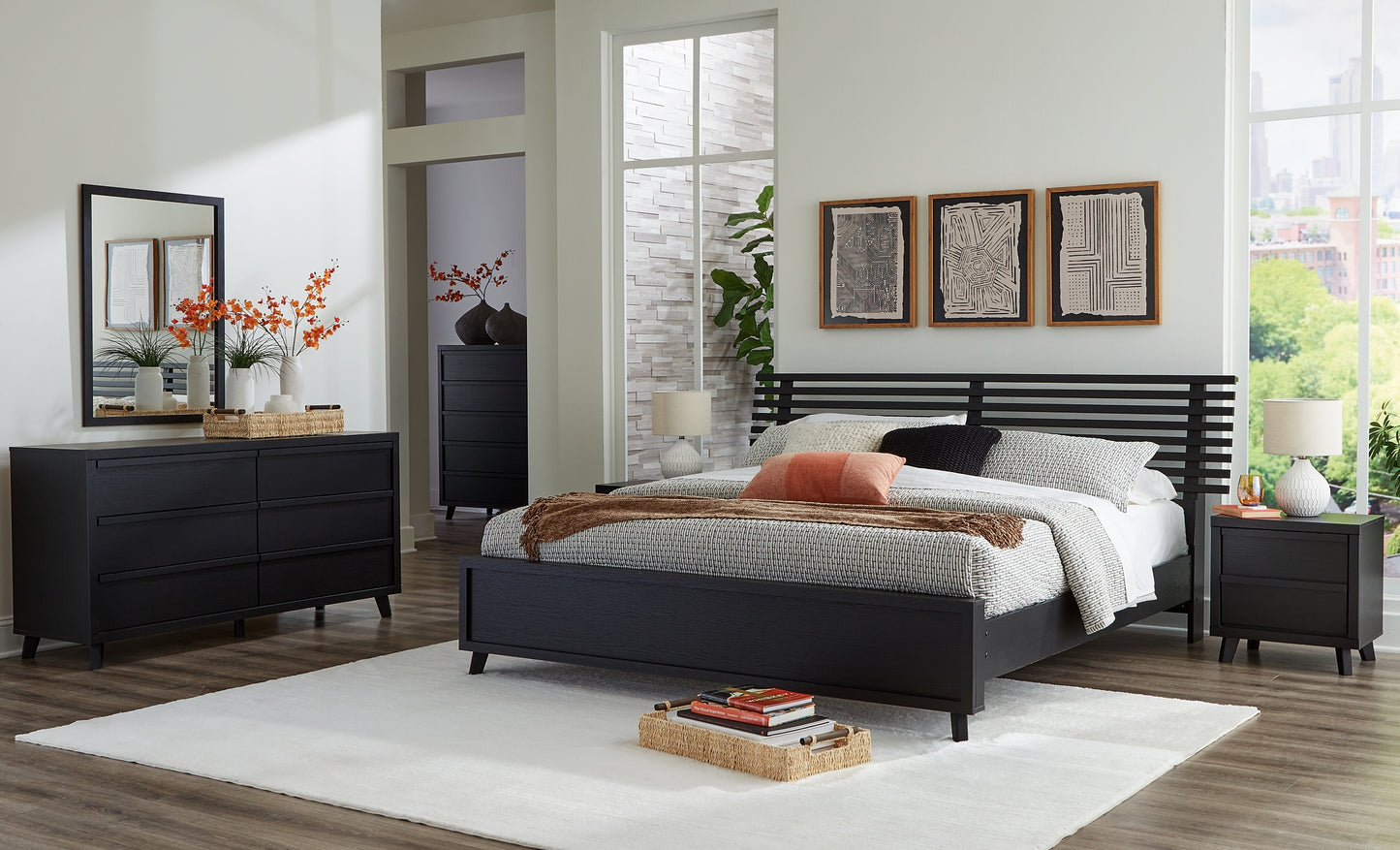 Danziar King Slat Panel Bed, Dresser, Mirror and Nightstand
