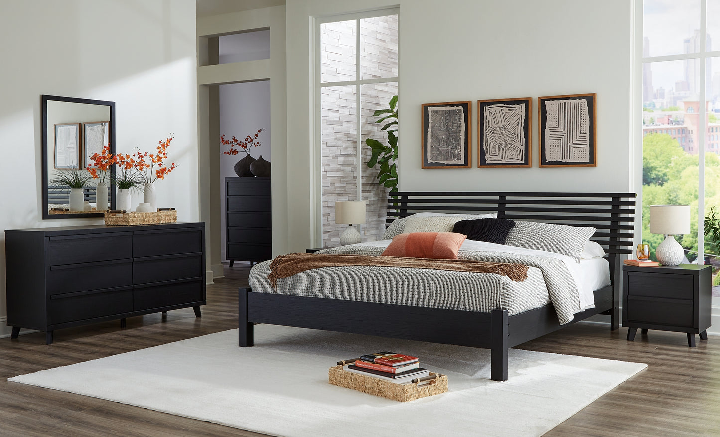 Danziar King Slat Panel Bed, Dresser, Mirror and Nightstand