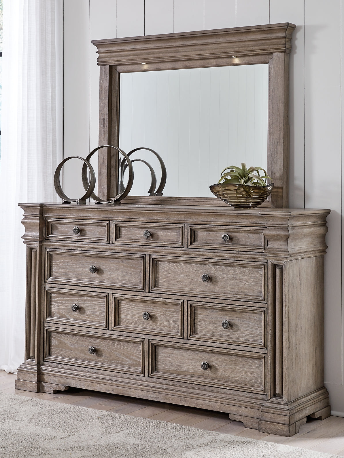 Blairhurst California King Panel Bed, Dresser, Mirror, Chest and Nightstand