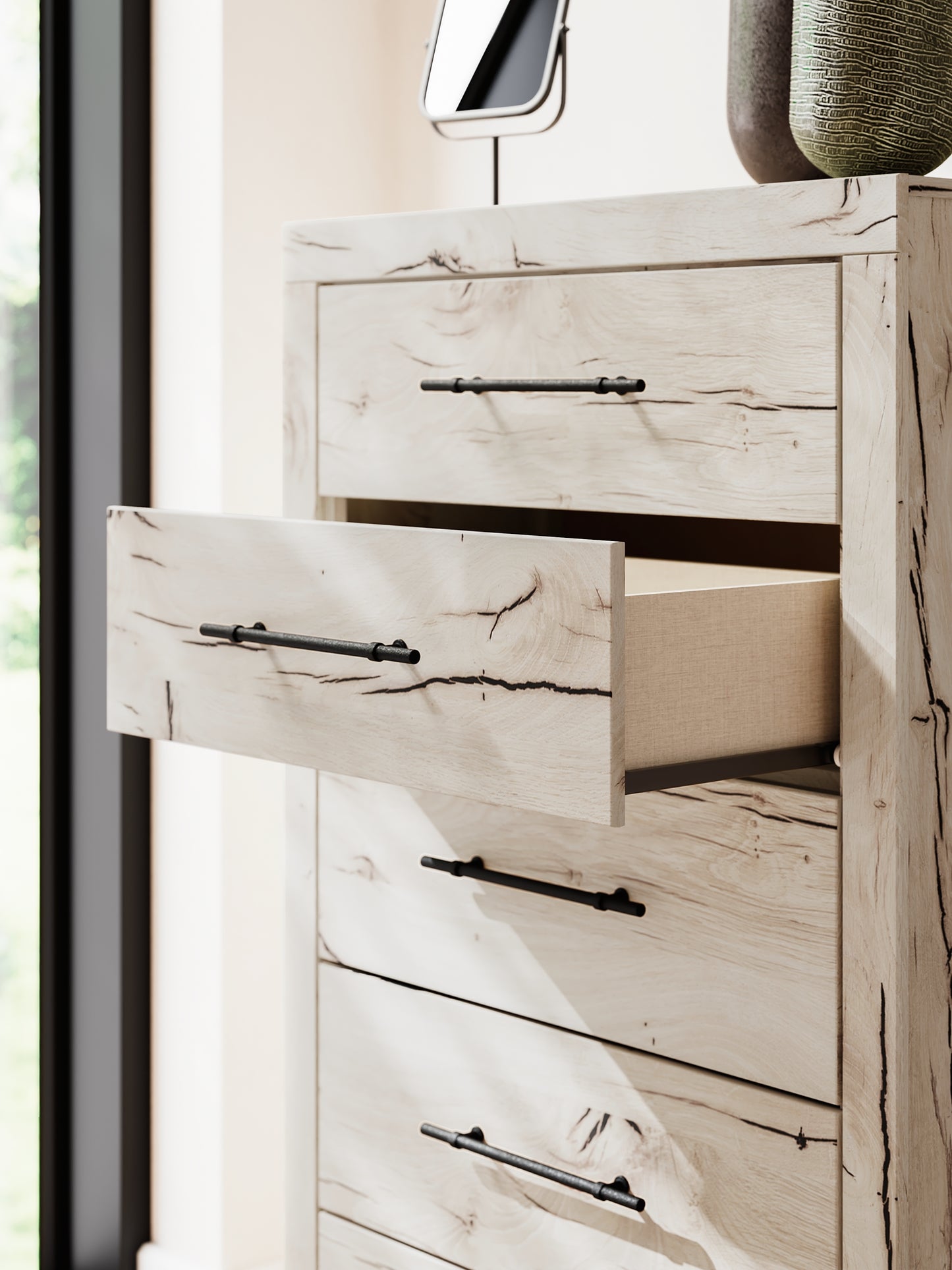 Lawroy Queen Panel Storage Bed, Dresser, Mirror, Chest and Nightstand