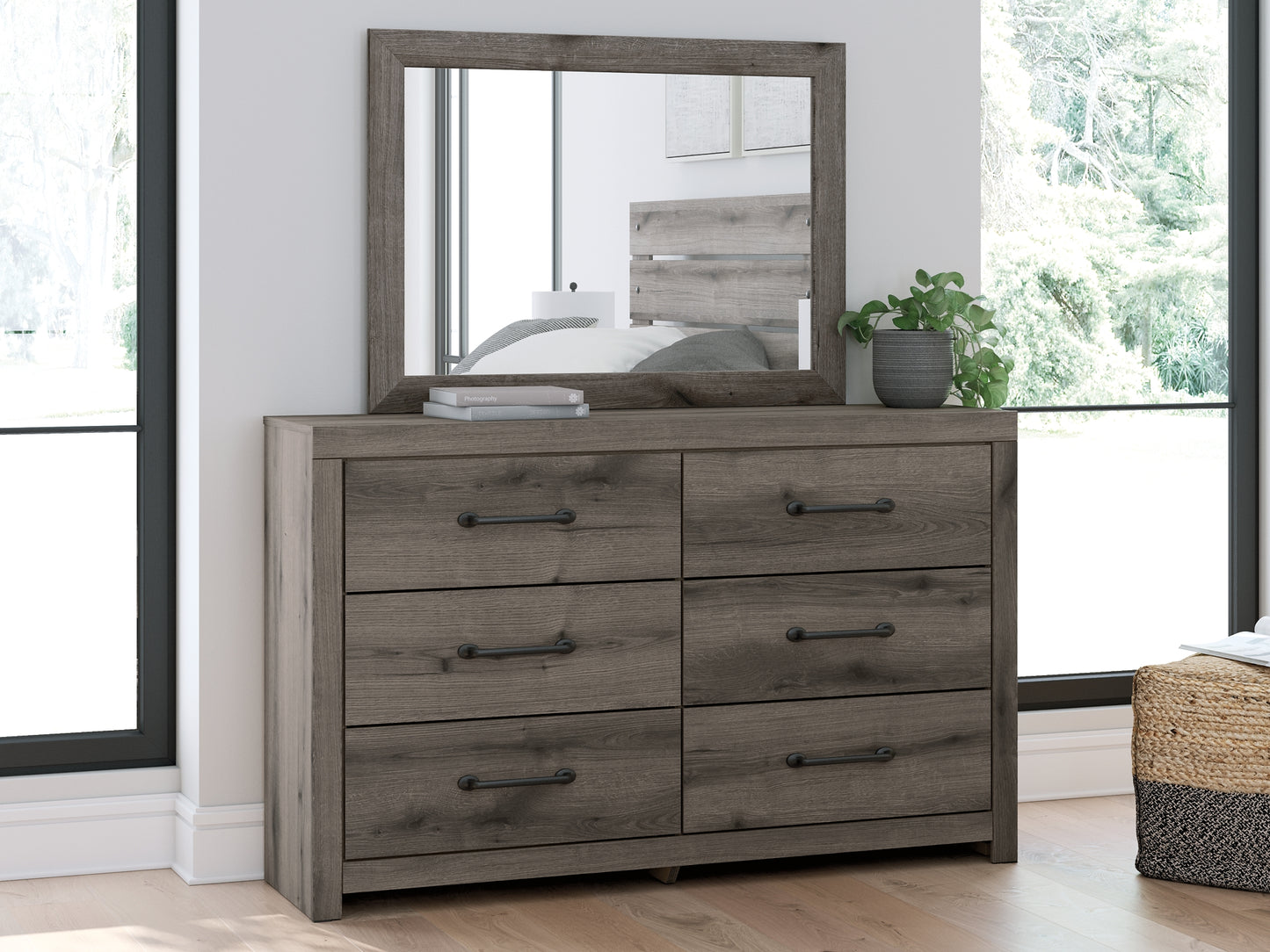 Graystorm Full Panel Storage Bed, Dresser, Mirror and Nightstand