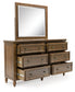 Sturlayne King Upholstered Panel Bed, Dresser and Mirror