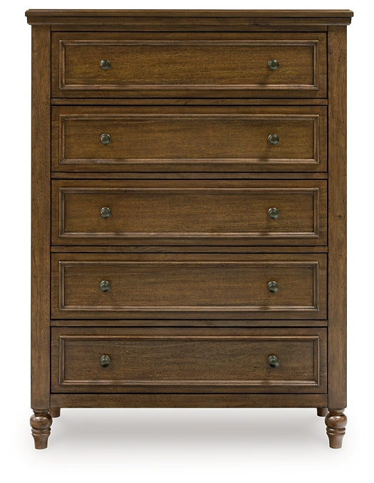 Sturlayne California King Upholstered Panel Bed, Dresser, Mirror, Chest and Nightstand