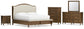 Sturlayne California King Upholstered Panel Bed, Dresser, Mirror, Chest and Nightstand