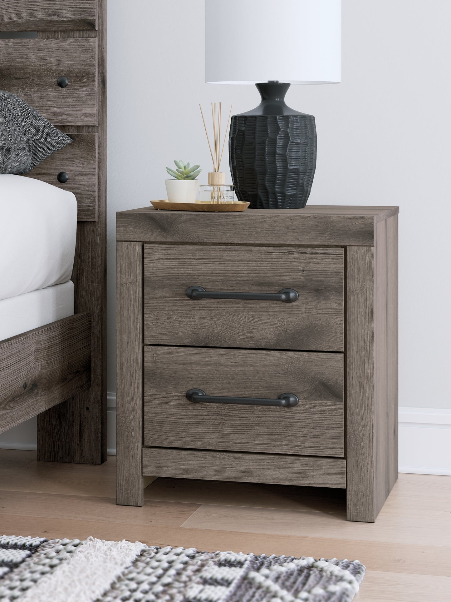 Graystorm Twin Panel Bed with Storage with Mirrored Dresser and Nightstand