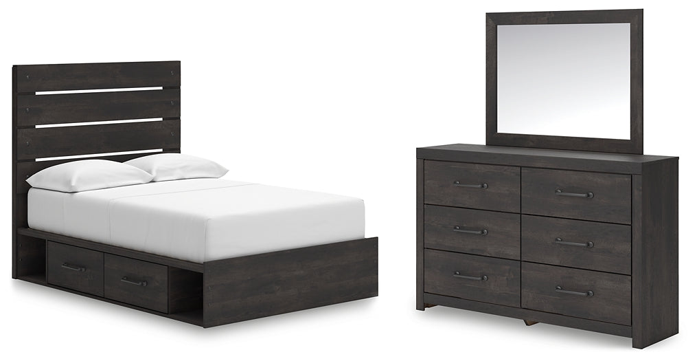 Hollivern Full Panel Storage Bed, Dresser and Mirror