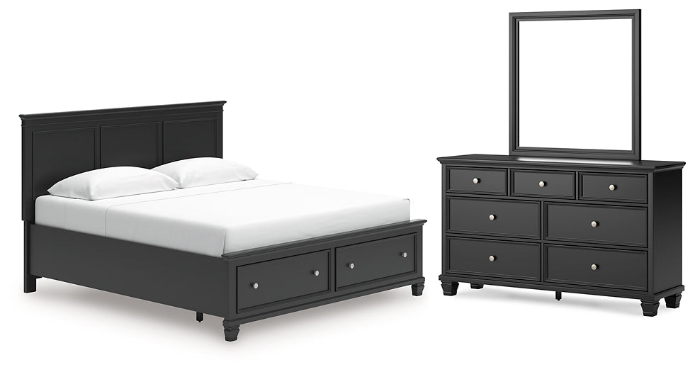 Lanolee King Panel Storage Bed, Dresser and Mirror