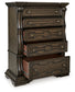 Maylee Queen Canopy Bed, Dresser, Mirror, Chest and Nightstand