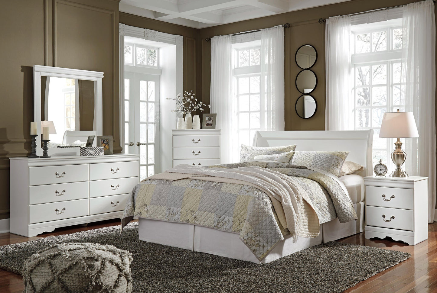 Anarasia Queen Sleigh Headboard, Dresser, Mirror, Chest and Nightstand