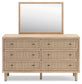 Cielden California King Upholstered Bed with Roll Slats, Dresser and Mirror