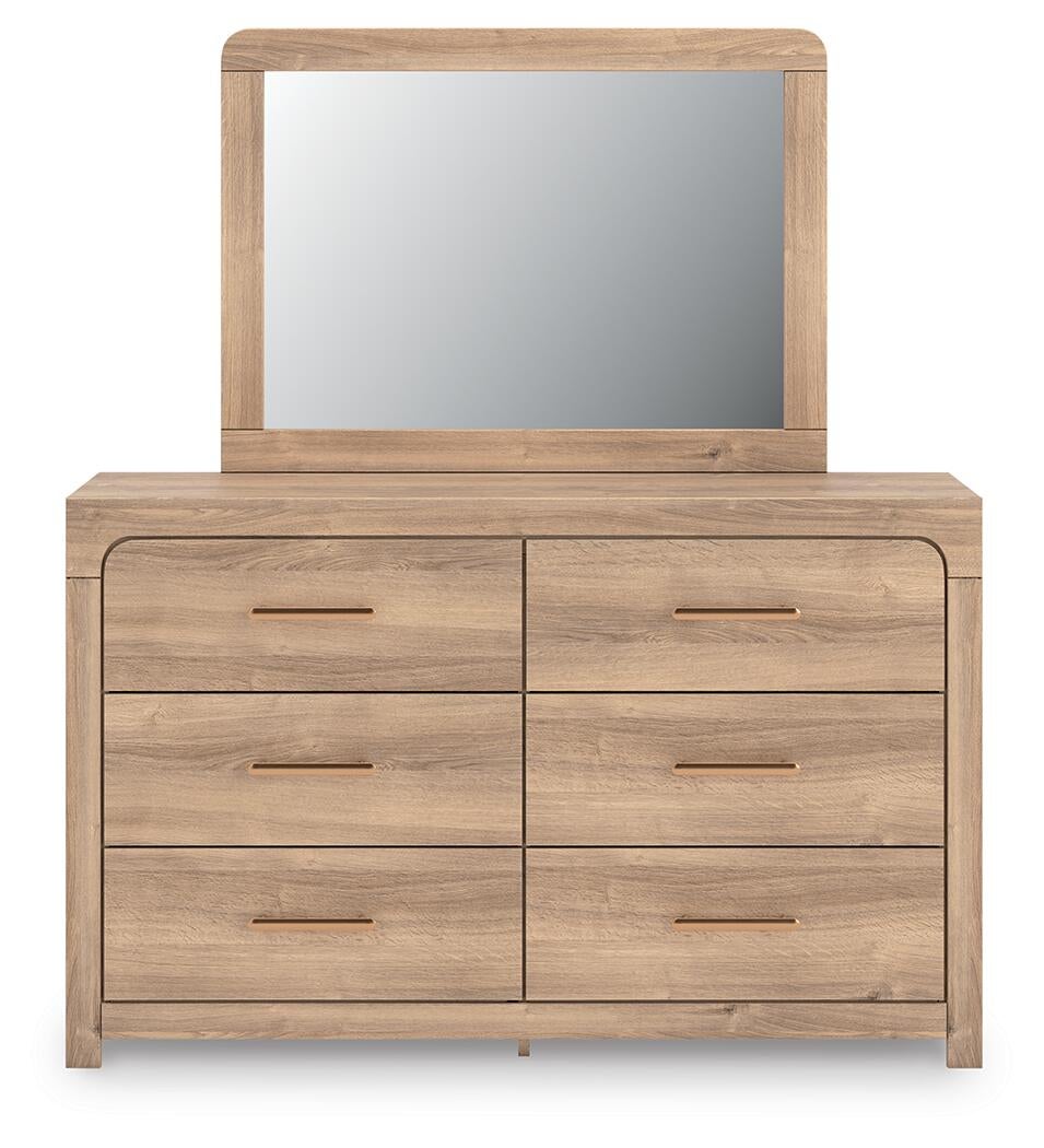 Hollymount Queen Upholstered Platform Bed, Dresser and Mirror