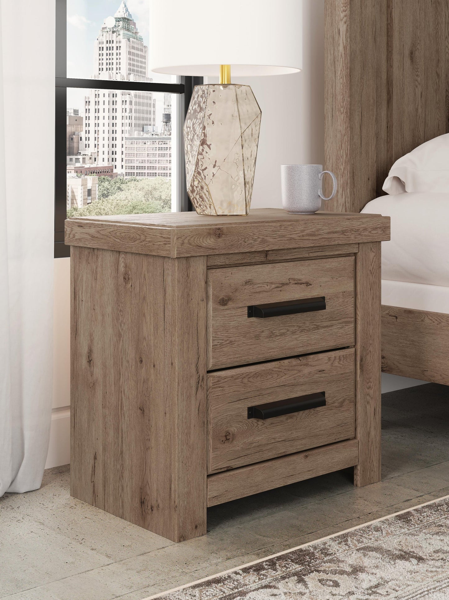Garistyn Queen Panel Storage Bed. Dresser, Mirror and Nightstand