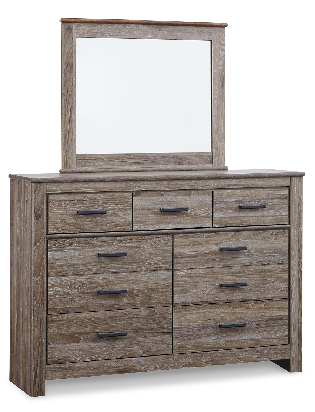 Zelen Full Panel Bed with Mirrored Dresser and Chest
